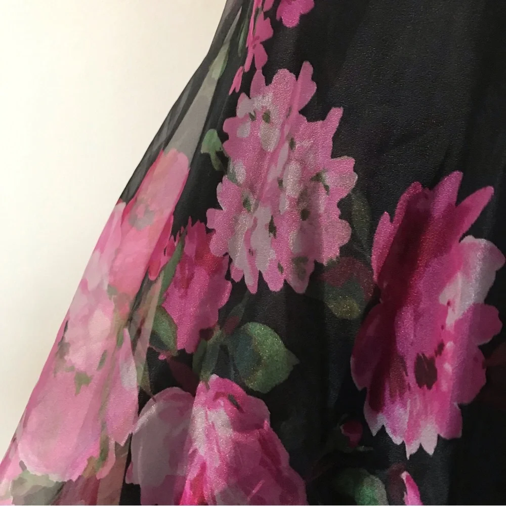 Eliza J Floral Black Pink Sleeveless Square Neck Tulle Maxi Dress 8 - Picture 12 of 16